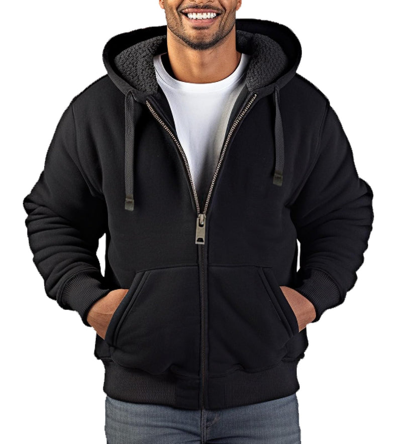 Zerenfy Hoodies for Men Heavyweight Sherpa Fleece Lined Sweatshirt Full Zip Up Thick Winter Coats Hooded Warm Jacket Black Medium