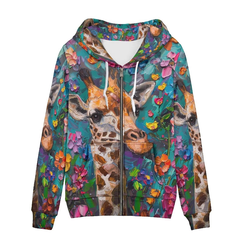PinUp Angel Cute Giraffe Print Zip Up Hoodie for Women Hoodies Graphic Sweatshirt Casual Jacket Streetwear for Teen Girls Fall Clothes