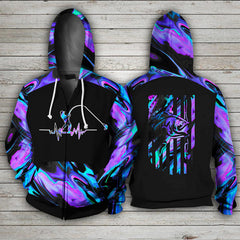 3D Printed Love Fishing Zip Hoodie for Men/Women