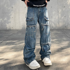 High Street Zip-up Cargo Jeans for Men