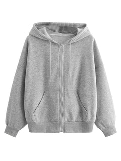 COZYEASE Womens Solid Full Zip Up Drawstring Hoodies Long Sleeve Hooded Jacket with Pockets Light Grey L