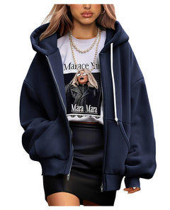 PRETTYGARDEN Women's Fall Oversized Hoodies Sweatshirt Long Sleeve Zip Up Pockets Loose Fit Y2K Winter Jackets Coat (NavyXX-Large)