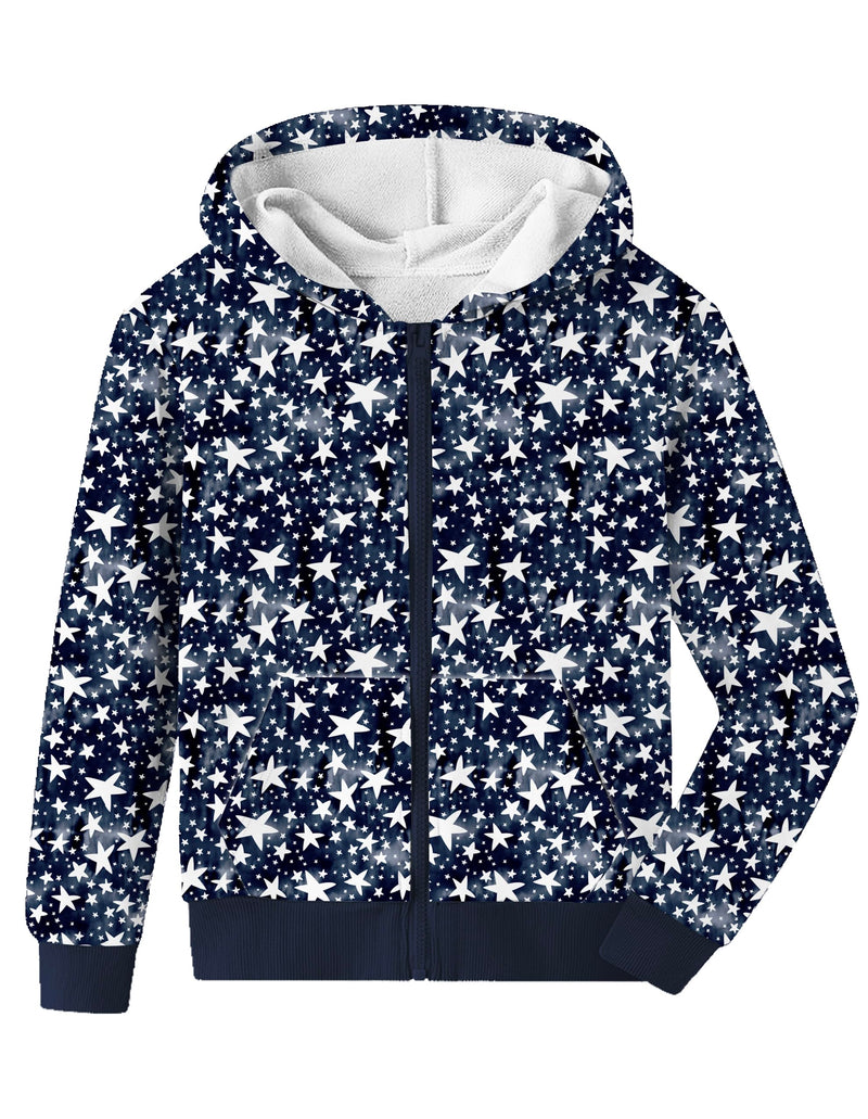 JEteenapex Girls/Boys Zip Up Hoodie Fall Winter Sweatshirt Soft Printed National Flag Day Jacket with Front Pockets star 130