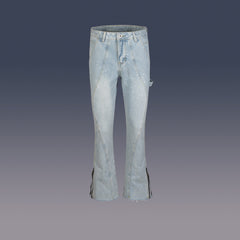 Men's Wide Leg Zip-Up Tie-Up Jeans