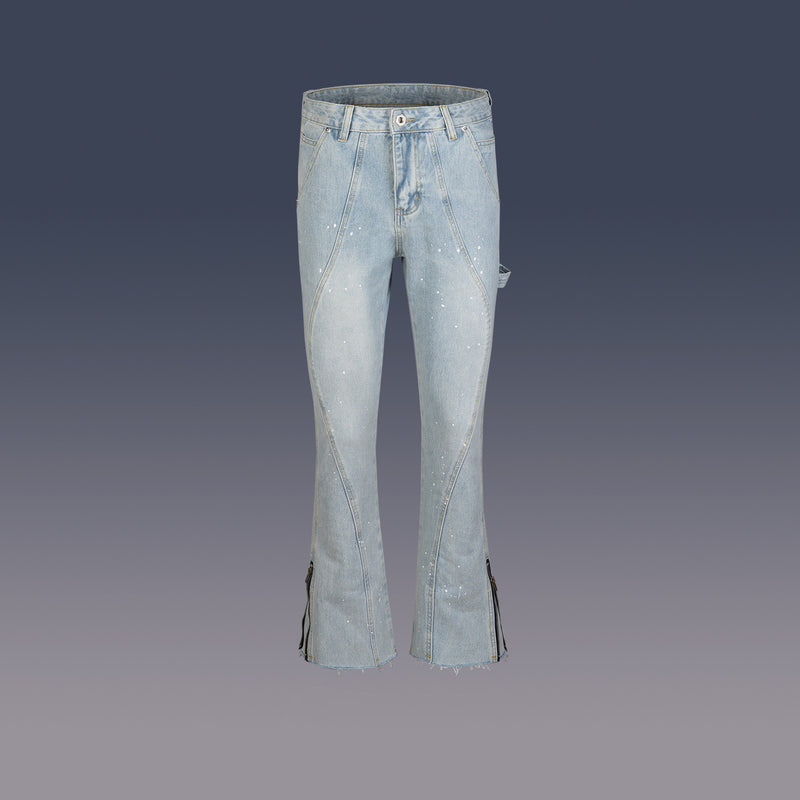 Men's Wide Leg Zip-Up Tie-Up Jeans