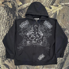 Punk Dark Skull Printed Hoodie Zip Cardigan Pullover