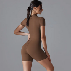 Women's Short-Sleeve Zip-Up Sports Jumpsuit
