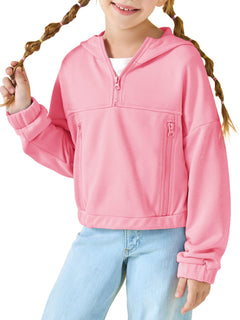 Girls Half Zip Up Hoodies Kids Fashion Loose Hooded Sweatshirts with Pockets 3-14 Years Dark Pink