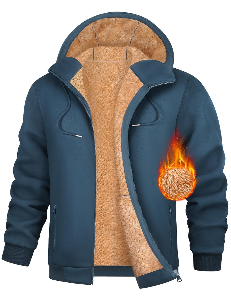 UMIPUBO Mens Fleece Hoodie Winter Zip Up Sweatshirt Sherpa Lined Jacket Heavyweight Hoodies Pullover Warm Coat Hooded Outwear(BlueXXL)