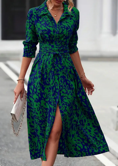 Elegant Button-Front Print Dress