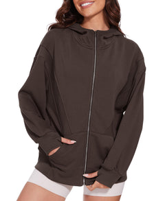 Taurus Womens Zip Up Hoodies Oversized Long Sleeve Sweatshirt Fall Y2K Hoodie Jacket with Pockets Coffee XL