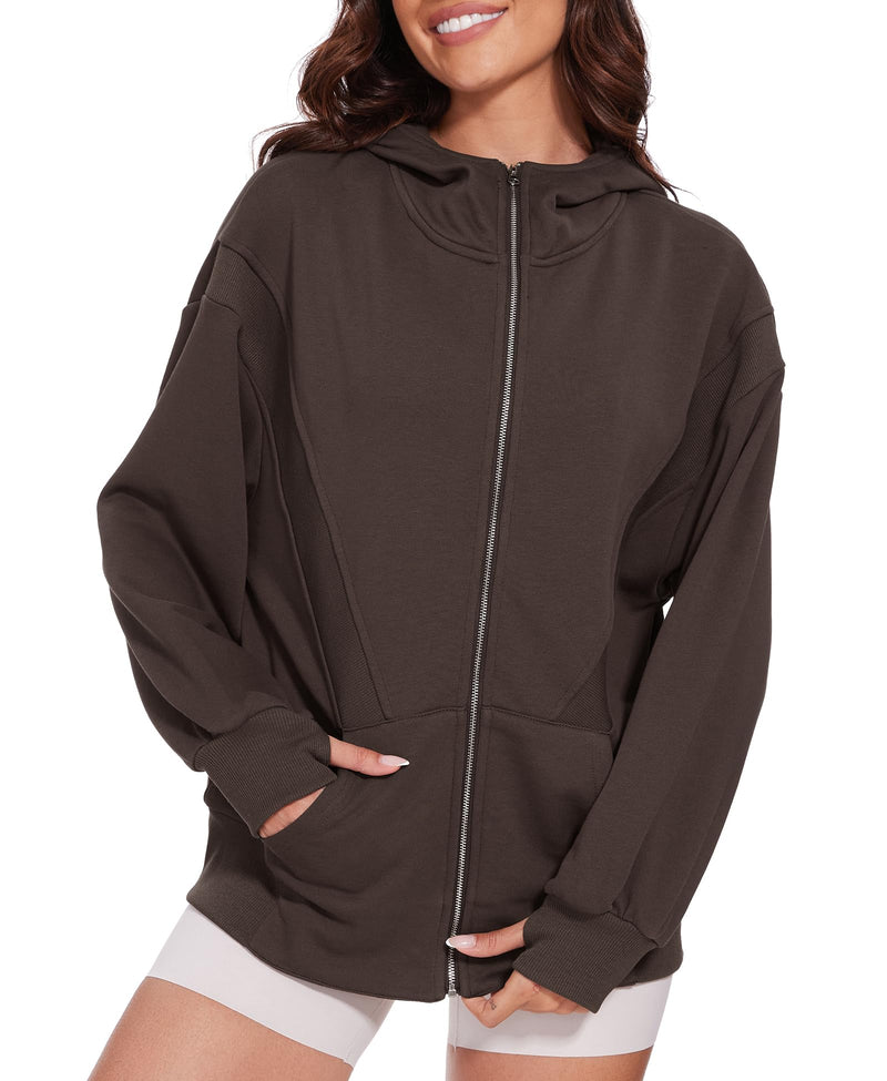 Taurus Womens Zip Up Hoodies Oversized Long Sleeve Sweatshirt Fall Y2K Hoodie Jacket with Pockets Coffee XL