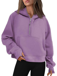 Meiyi station Scuba HoodieZip Up Hoodie WomenWomens Half Zip Sweatshirt Pullover Fleece Cropped Hoodies Purple