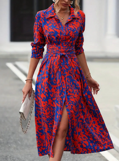 Elegant Button-Front Print Dress