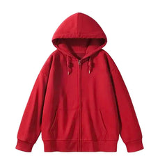 Jielur Solid Color Comfortable Women's Zip-Up Hoodie