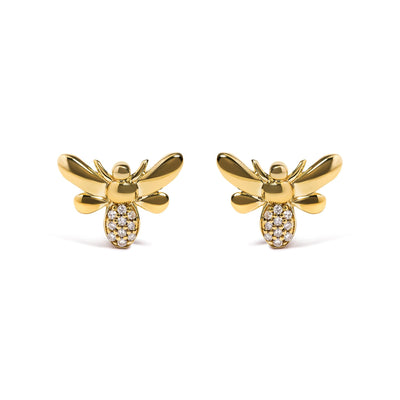 10K Yellow Gold Diamond Accented Bumble Bee Stud Earring (H-I Color, I1-I2 Clarity)