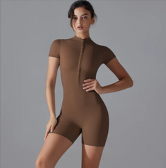Women's Short-Sleeve Zip-Up Sports Jumpsuit