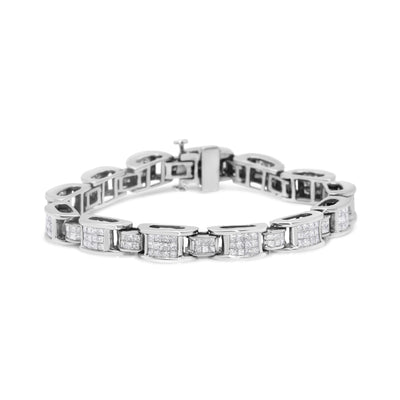 14K White Gold 5.0 Cttw Princess Cut Diamond Invisible Set Alternating Size D Shaped Links Tennis Bracelet (H-I Color, SI2-I1 Clarity) - 7”
