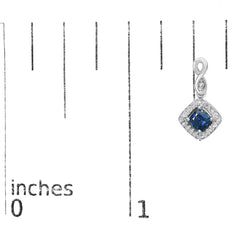 10K White Gold Blue  Sapphire and Diamond Halo Cushion Shaped Drop Earrings (I-J Color, I1-I2 Clarity)