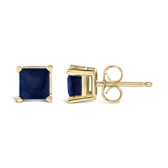 14K Gold 5x5MM Princess Cut Gemstone Solitaire Stud Earrings