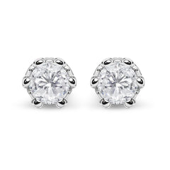 14K White Gold 2.0 Cttw Round Cut Prong-Set Diamond Crown Stud Earring (I-J Color, I1-I2 Clarity)