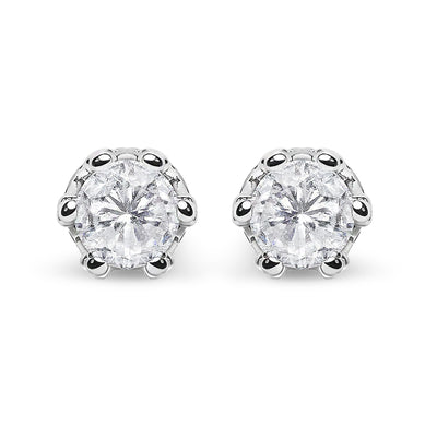14K White Gold 2.0 Cttw Round Cut Prong-Set Diamond Crown Stud Earring (I-J Color, I1-I2 Clarity)
