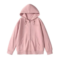 Jielur Solid Color Comfortable Women's Zip-Up Hoodie