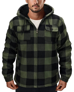 Genafy Zip Up Fleece Hoodies for Men Lined Sherpa Jacket Men Plaid Flannel Hoodie Mens Winter Coats Thermal Jackets Thick Sweatshirts Full Zip Heavyweight Outwear Green 4XL