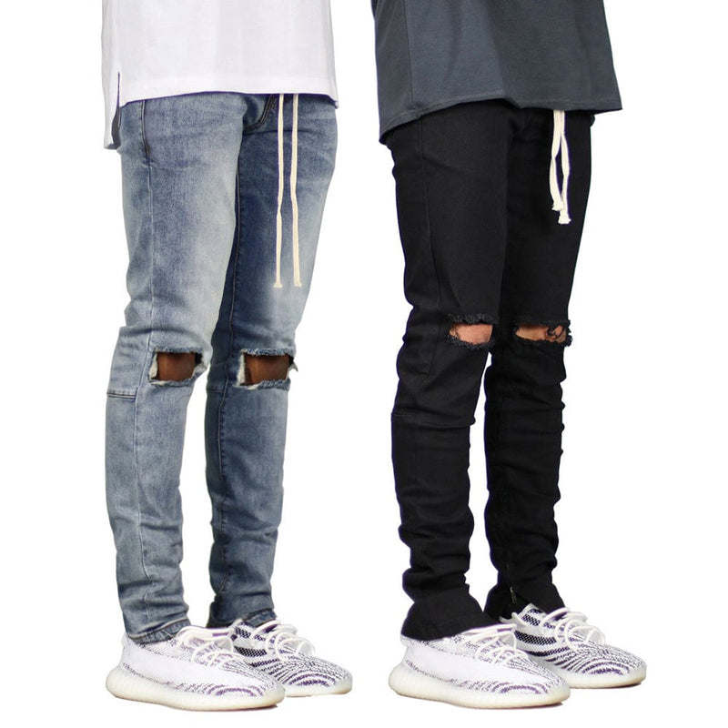 Trendy Big Ripped Men's Lace-Up Zip Jeans