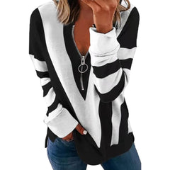 Printed Long Sleeve V-Neck Zip Casual Sweatshirt