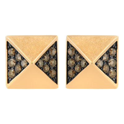 14K Rose Gold 1/4 Cttw Brown Diamond Pyramid Stud Earring (Brown Color, SI1-SI2 Clarity)