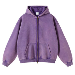 KEEPSHOWING Womens and Mens Zip Up Hoodies Long Sleeve Fall Oversized Sweatshirts Acid Wash Y2K Jacket with Pockets(Purple XL)