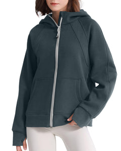 ISEEGZ Womens Fleece Lined Full Zip Up Hoodies Cotton Winter Zipper Sweatshirts Jackets for Women with Thumbhole Pocket Deep Grey