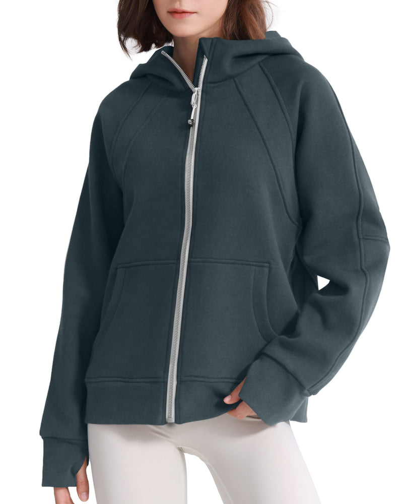 ISEEGZ Womens Fleece Lined Full Zip Up Hoodies Cotton Winter Zipper Sweatshirts Jackets for Women with Thumbhole Pocket Deep Grey
