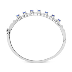 14K White Gold 5 MM Oval Blue Tanzanite and 1/4 Cttw Diamond Bangle (H-I Color, VS2-SI1 Clarity) - Fits wrists up to 7 1/2 Inches