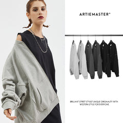 Zip-Up Solid Color Crew Neck Sweatshirt