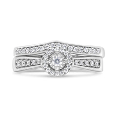 .925 Sterling Silver 1/3 Cttw Diamond Halo and Pave Shank Engagement Ring Set (I-J Color, I3 Clarity)
