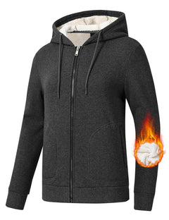 MoFiz Womens Fleece Zip Up Hoodie Warm Winter Fleece Full Zip Up Jacket Casual Hooded Sweatshirts With Zip Pocket Black Gray XX-Large