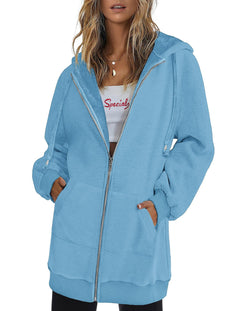 Zeagoo Zip Up Hoodies For Women Long Sleeve Oversized Sweatshirts Casual Lightweight Fleece Jackets With PocketsSky BlueXX-Large