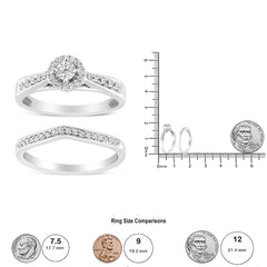 .925 Sterling Silver 1/3 Cttw Diamond Halo and Pave Shank Engagement Ring Set (I-J Color, I3 Clarity)
