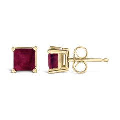14K Gold 5x5MM Princess Cut Gemstone Solitaire Stud Earrings