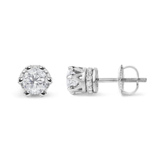 14K White Gold 2.0 Cttw Round Cut Prong-Set Diamond Crown Stud Earring (I-J Color, I1-I2 Clarity)