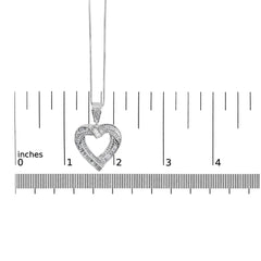 .925 Sterling Silver 1.00 Cttw Baguette and Round Diamond Open Heart Pendant Necklace