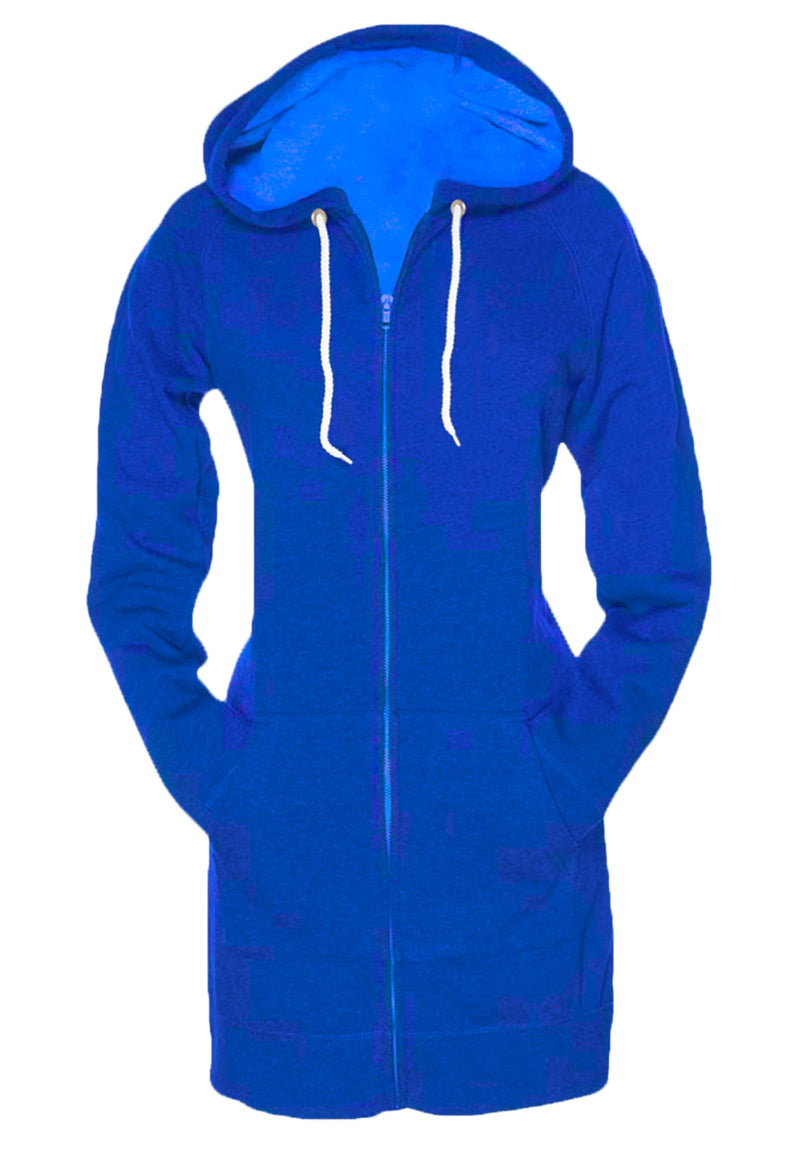 Skylinewears Women Casual Zip Up Hoodies Fleece Tunic Sweatshirt Long Hoodie Jacket With Pockets Royal Blue XL
