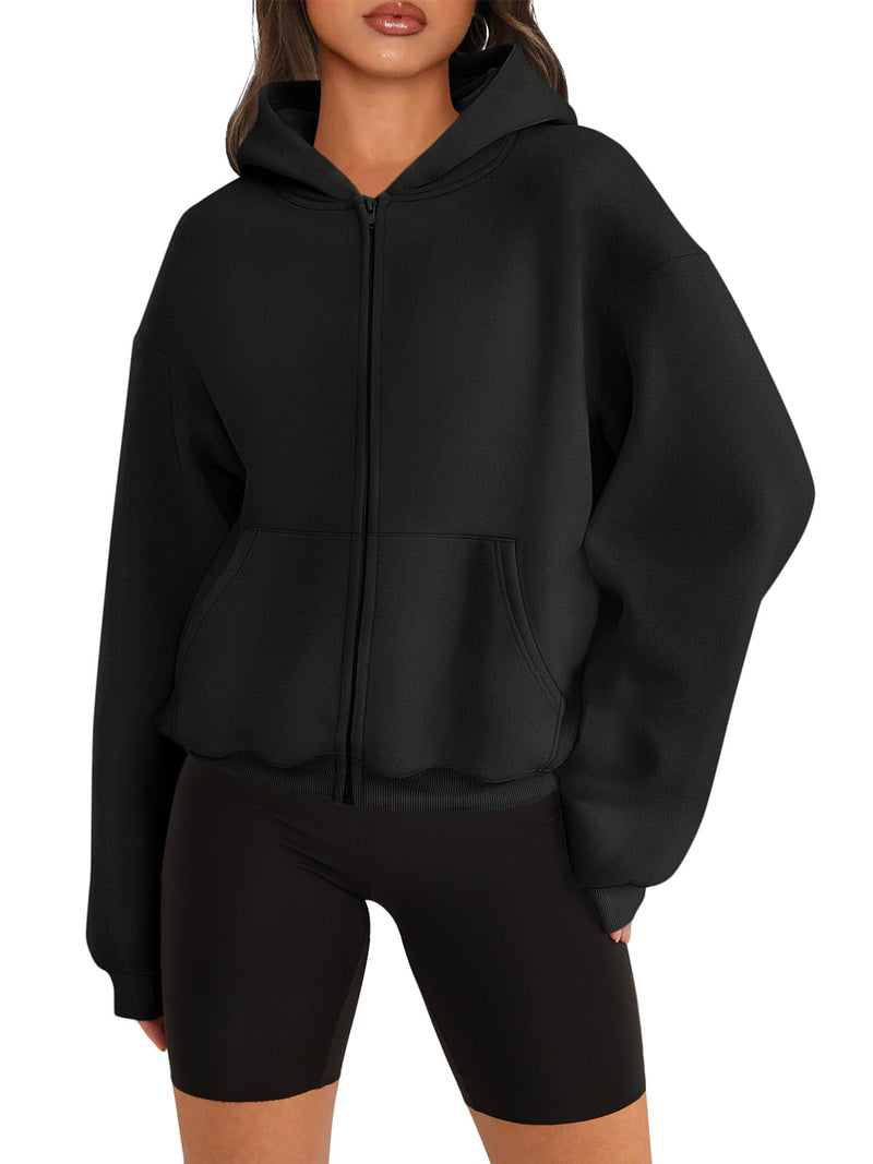 Micticsi Womens Zip Up Hoodies Long Sleeve Sweatshirts Fleece Hooded Jacket Fall Outfits Clothes 2024 Black Large