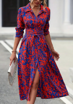 Elegant Button-Front Print Dress