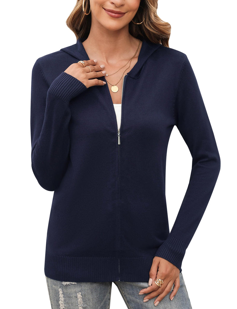 Totatuit Womens Zip Up Hoodies Long Sleeve Sweatshirts Casual Lightweight Jackets Hooded (Medium Navy Blue)