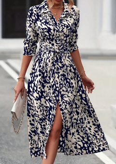 Elegant Button-Front Print Dress
