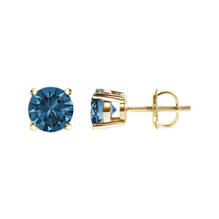 14K Gold Blue Lab Grown Diamond Stud Earrings with Screw Backs
