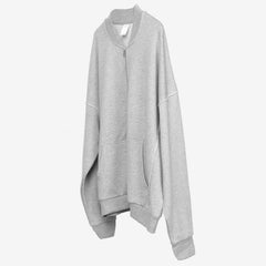 Zip-Up Solid Color Crew Neck Sweatshirt